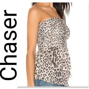 NWT Chaser Gauze Tiered Smocked Cropped Peplum Top in Animal Print